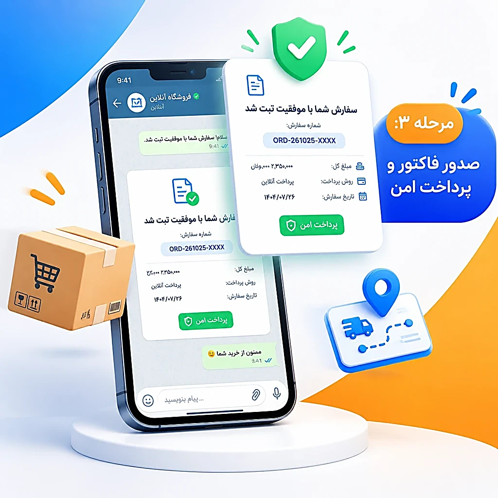 مرحله ۳: صدور فاکتور و پرداخت امن